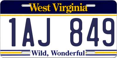 WV license plate 1AJ849