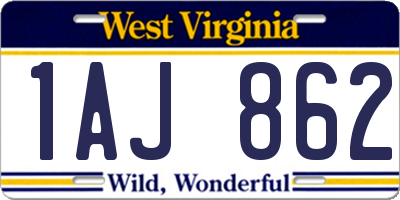 WV license plate 1AJ862