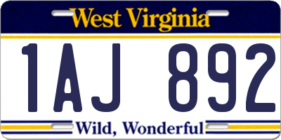 WV license plate 1AJ892