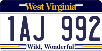WV license plate 1AJ992