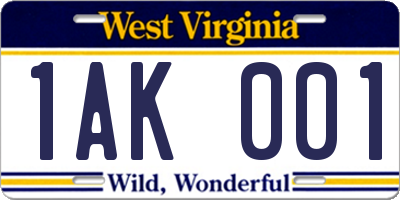 WV license plate 1AK001