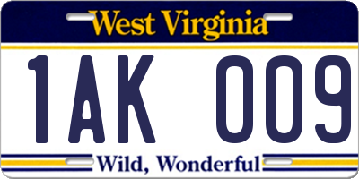WV license plate 1AK009