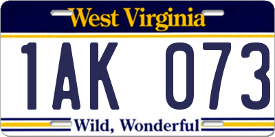 WV license plate 1AK073