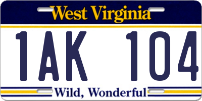 WV license plate 1AK104