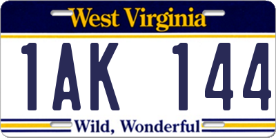 WV license plate 1AK144