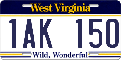 WV license plate 1AK150
