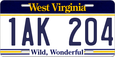 WV license plate 1AK204
