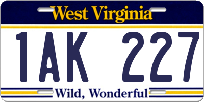 WV license plate 1AK227