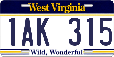 WV license plate 1AK315