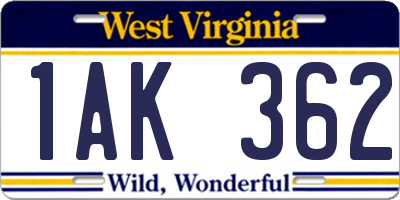 WV license plate 1AK362