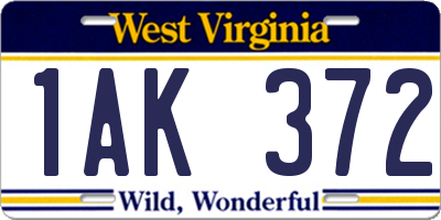 WV license plate 1AK372