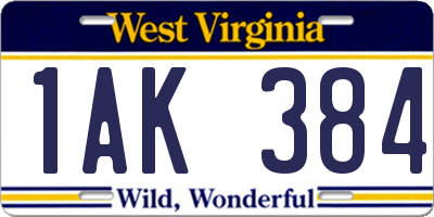 WV license plate 1AK384