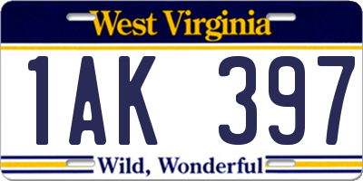 WV license plate 1AK397