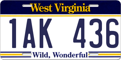 WV license plate 1AK436