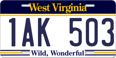 WV license plate 1AK503