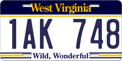 WV license plate 1AK748