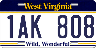 WV license plate 1AK808