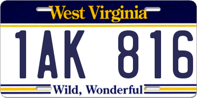 WV license plate 1AK816