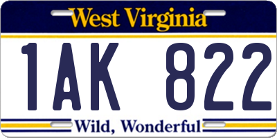 WV license plate 1AK822