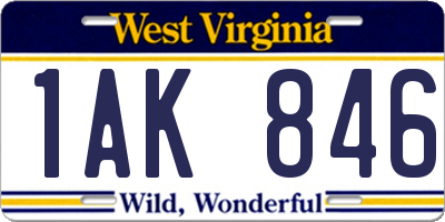 WV license plate 1AK846