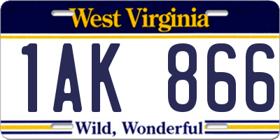 WV license plate 1AK866