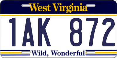 WV license plate 1AK872