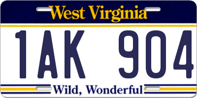 WV license plate 1AK904