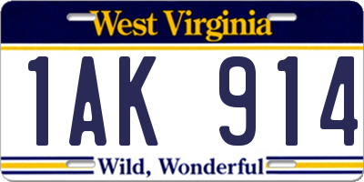 WV license plate 1AK914