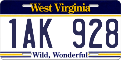 WV license plate 1AK928