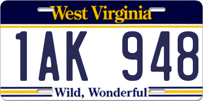 WV license plate 1AK948