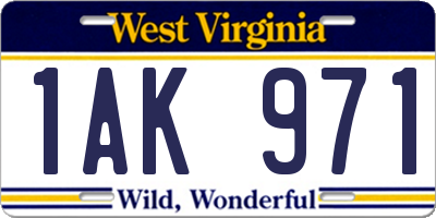 WV license plate 1AK971