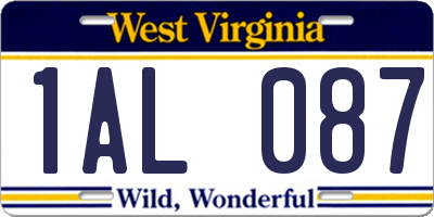 WV license plate 1AL087