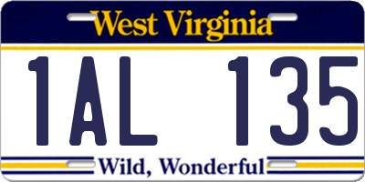 WV license plate 1AL135