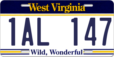 WV license plate 1AL147