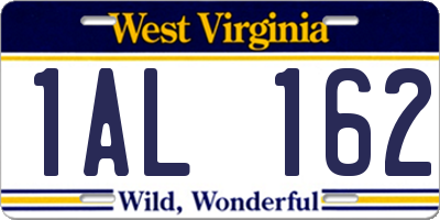 WV license plate 1AL162