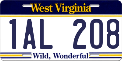 WV license plate 1AL208