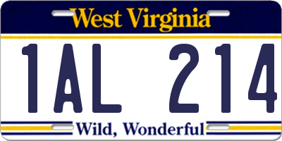 WV license plate 1AL214