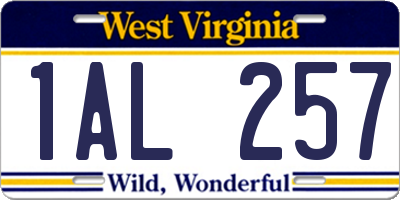 WV license plate 1AL257