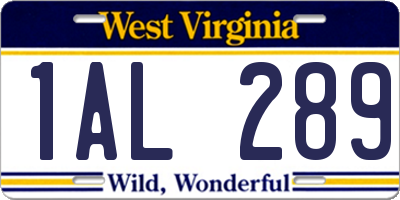 WV license plate 1AL289