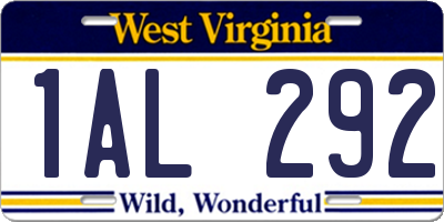 WV license plate 1AL292