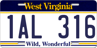 WV license plate 1AL316