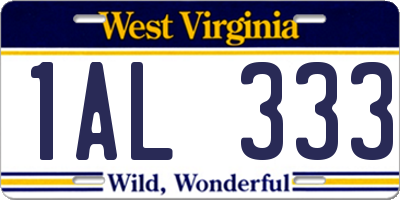 WV license plate 1AL333
