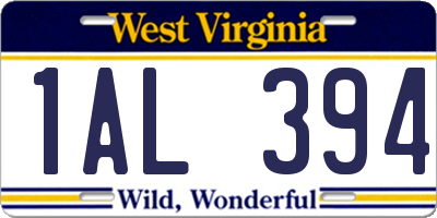WV license plate 1AL394