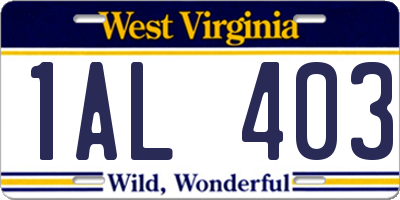 WV license plate 1AL403