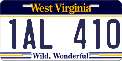 WV license plate 1AL410