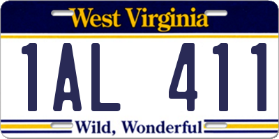 WV license plate 1AL411