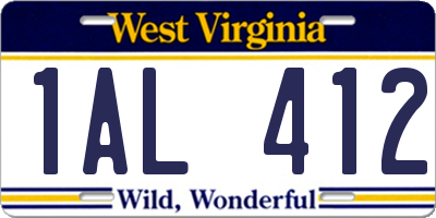 WV license plate 1AL412