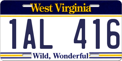 WV license plate 1AL416