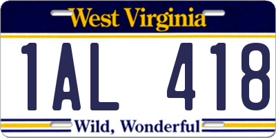 WV license plate 1AL418