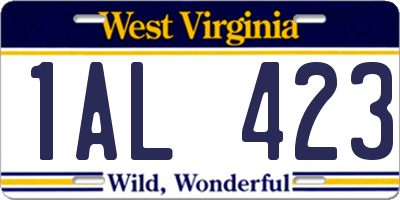 WV license plate 1AL423